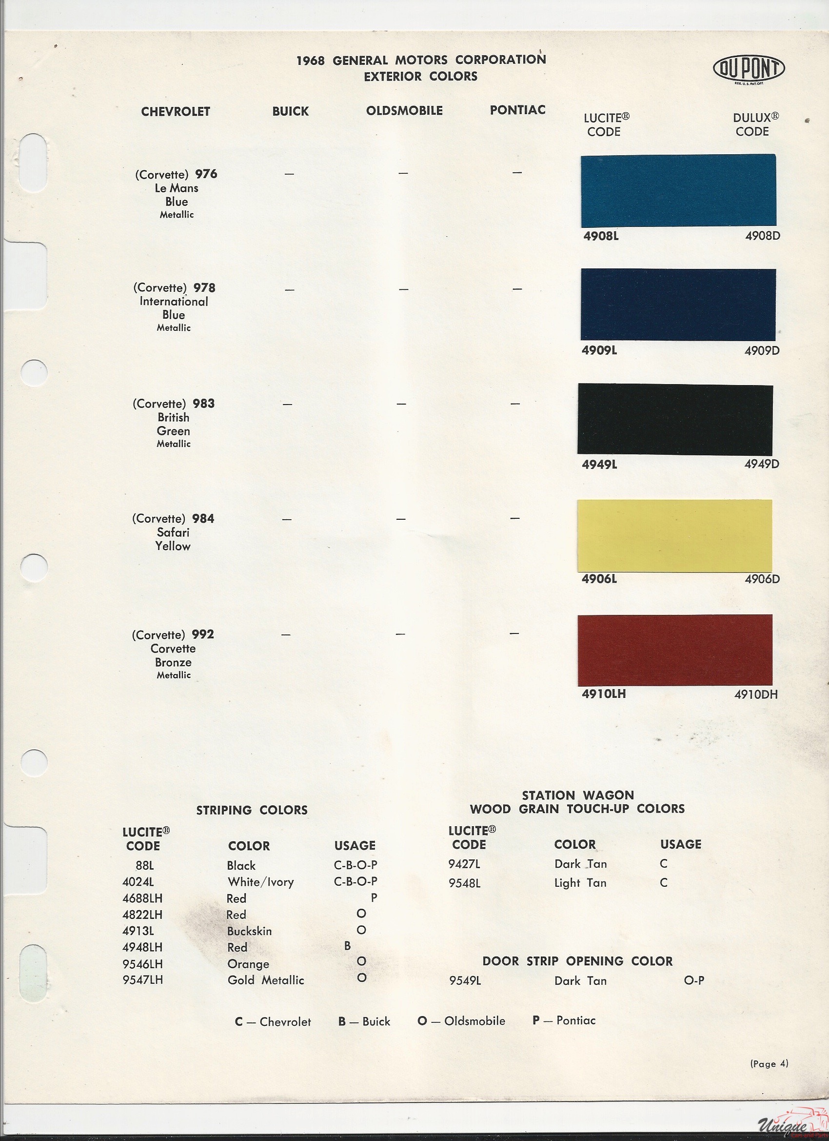 1968 GM-4 Paint Charts